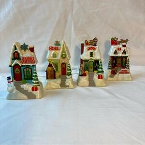 Hallmark Caroling Cottages Synchronized Xmas Music & Lights 2009 Set of 4 WORKS!